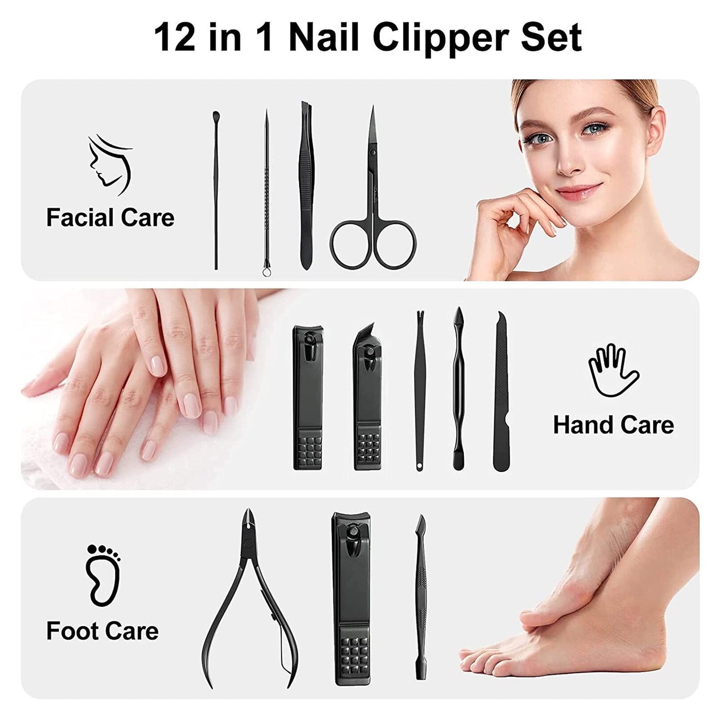 12 Pieces Manicure Pedicure Nail Care Set Cutter Clippers Tool Kit For Women Men